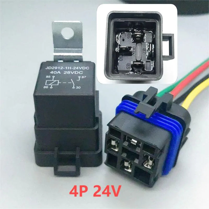 Relais automobile scellé et étanche, avec câblage intégré, DC12V/24V 40A 5 broches/4 broches, avec support et fils de 150mm