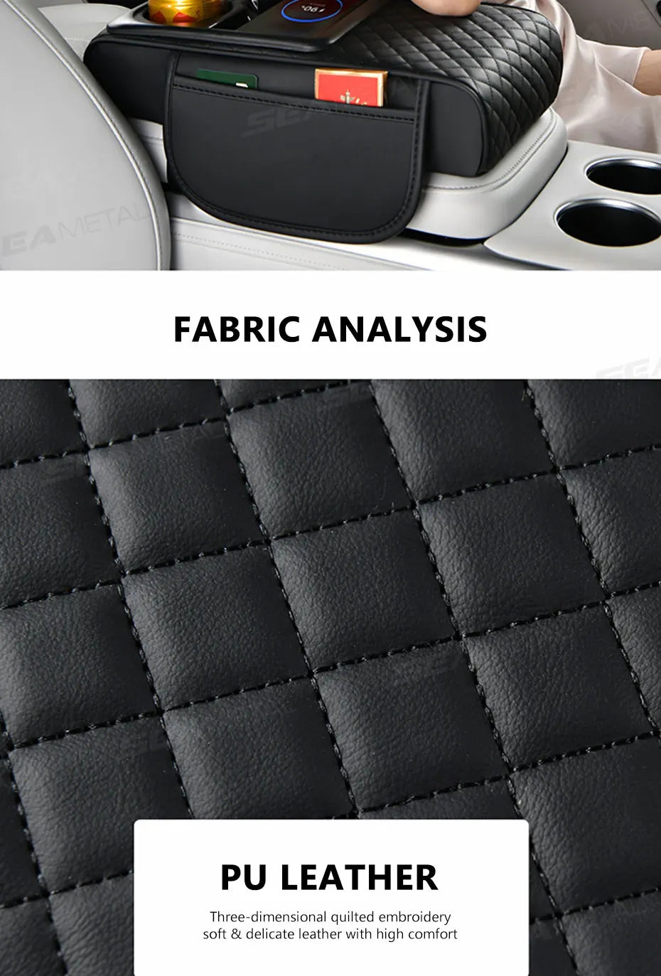 SEAMETAL 15W Wireless Charging Arm Rest Cushion for Car 7.5cm Thicken Center Console Extension Cushion Universal Elbow Support