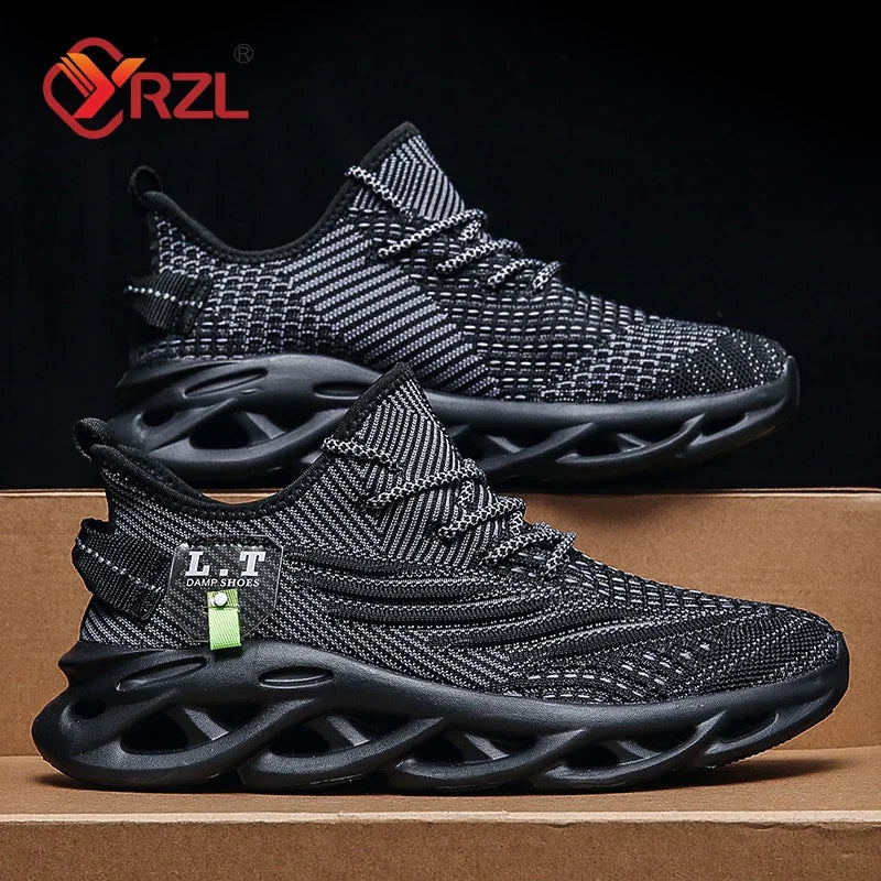 YRZL Men Sports Running Black Jogging Shoes Casual Sneakers Outdoor Breathable Mesh Women Light Shock-absorption Black Tennis 