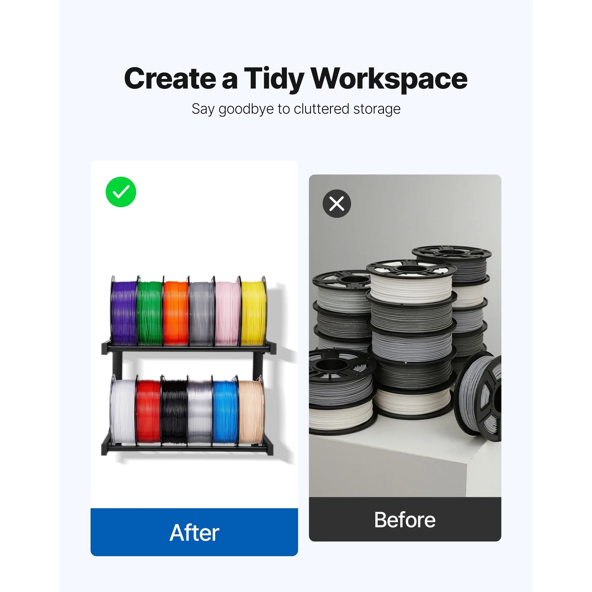 2-Tier Wall Mounted Filament Storage Rack for 3D Printer Spools