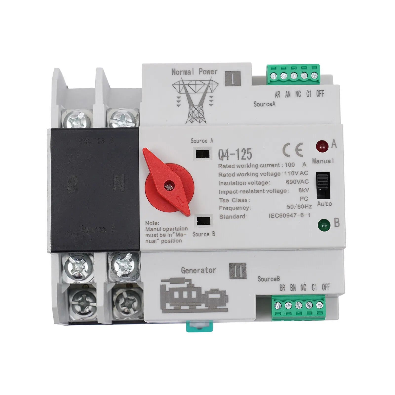 100A Dual Power Automatic Transfer Switch 2P ATS 110V