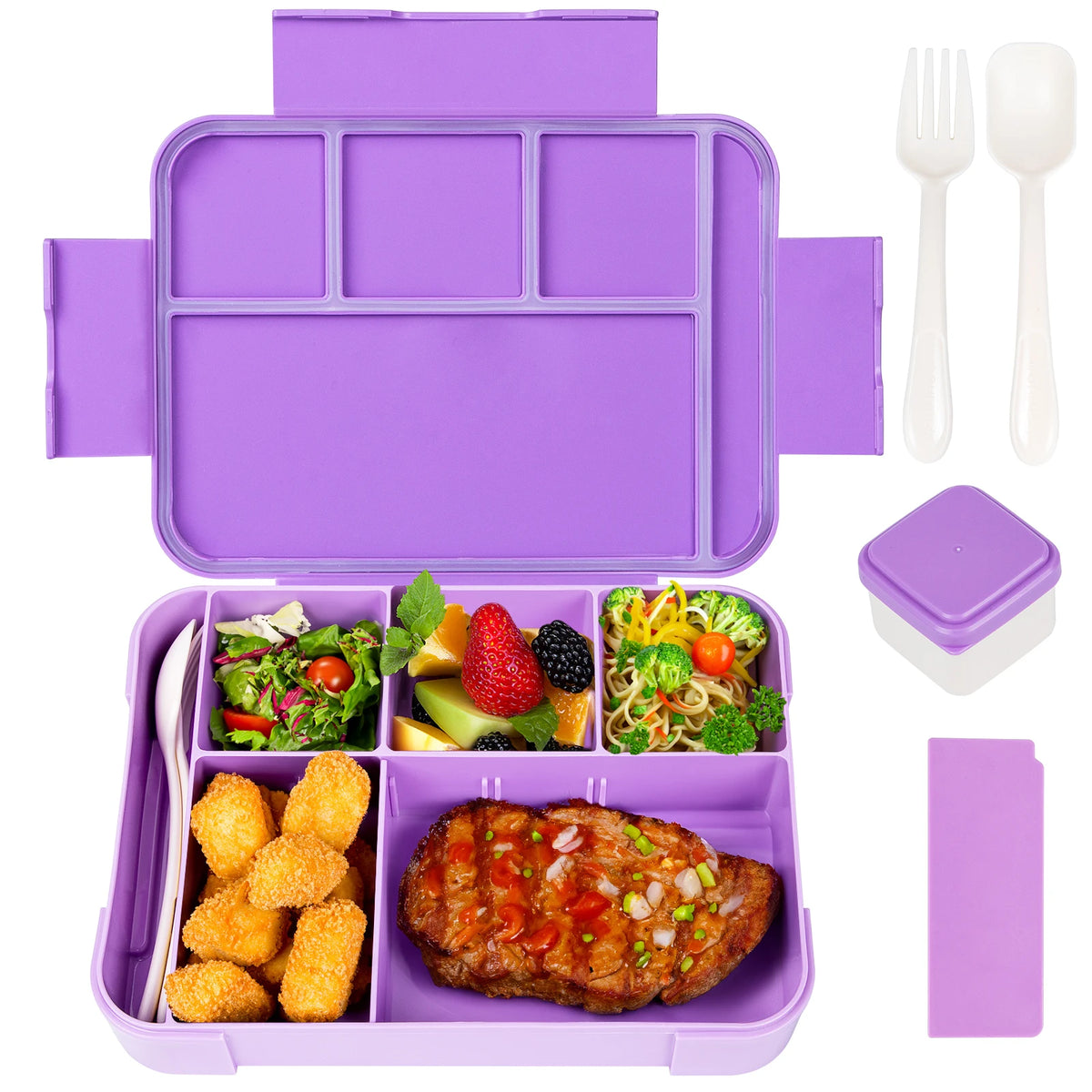 Caixa de almoço bento com divisórias, 1330ml, com talheres