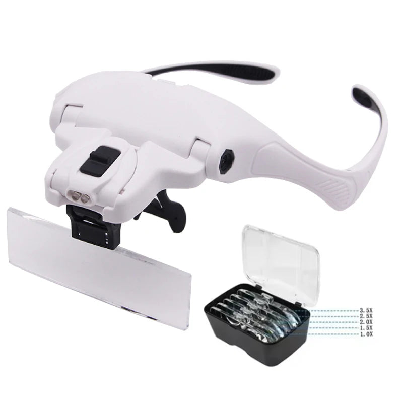 Lupa com faixa para cabeça LED com lentes intercambiáveis