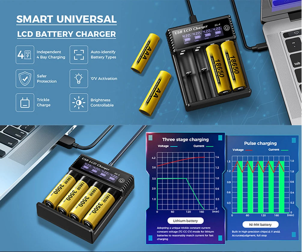 LCD USB Battery Charger - One to Four Slots