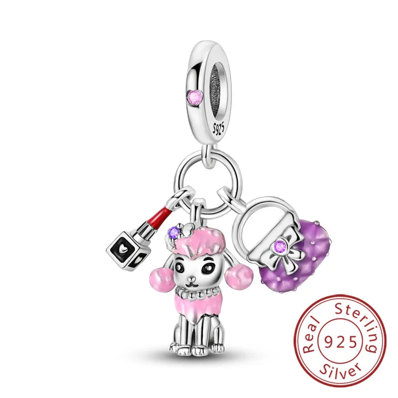Fit Original 925 Sterling Silver Charms Beads Bow Perfume Bottle Pink Charms for Women Fine DIY Birthday Jewelry Gifts 