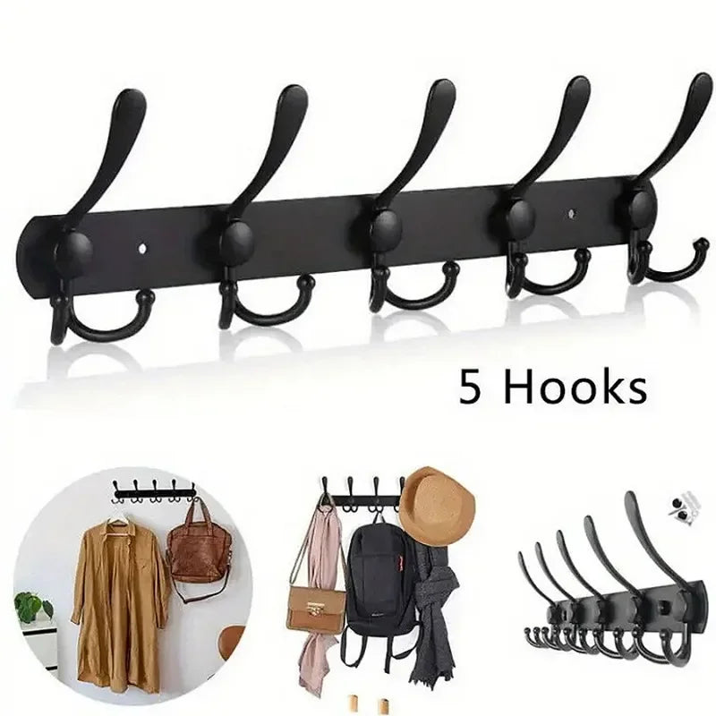 Wall-Mounted Coat Rail with Five Triple Hooks