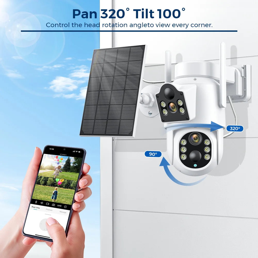 8MP 4K Outdoor WiFi Solar Security Camera Dual Lens Night Vision