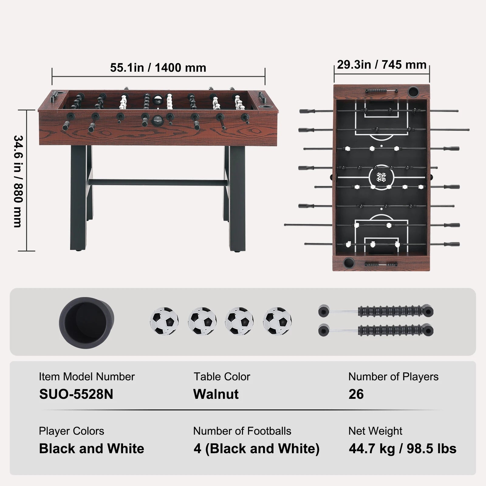 55 Inch Foosball Table for Home Game Room Fun and Family Play