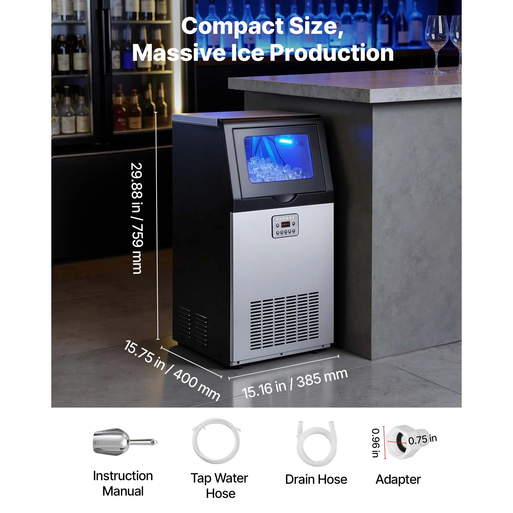 Machine à glaçons commerciale 80 lbs/24h avec affichage LED et auto-nettoyage
