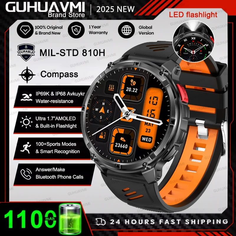Outdoor Bluetooth Anruf-Smartwatch mit Kompass & Taschenlampenfunktion