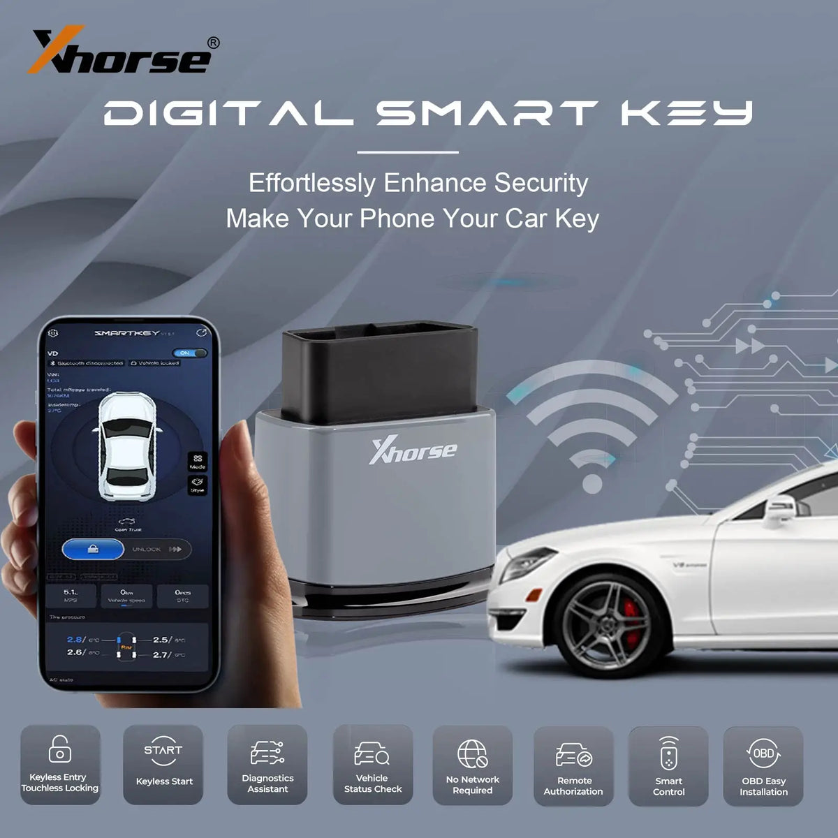 Xhorse XSBTK0EN Bluetooth Digitális okos kulcs, több mint 90%-os keyless start funkció autó módosítás