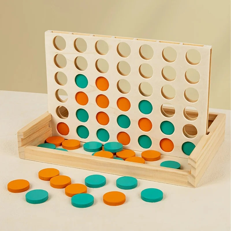 Vikbart fyr-i-rad-spel i trä för två spelare