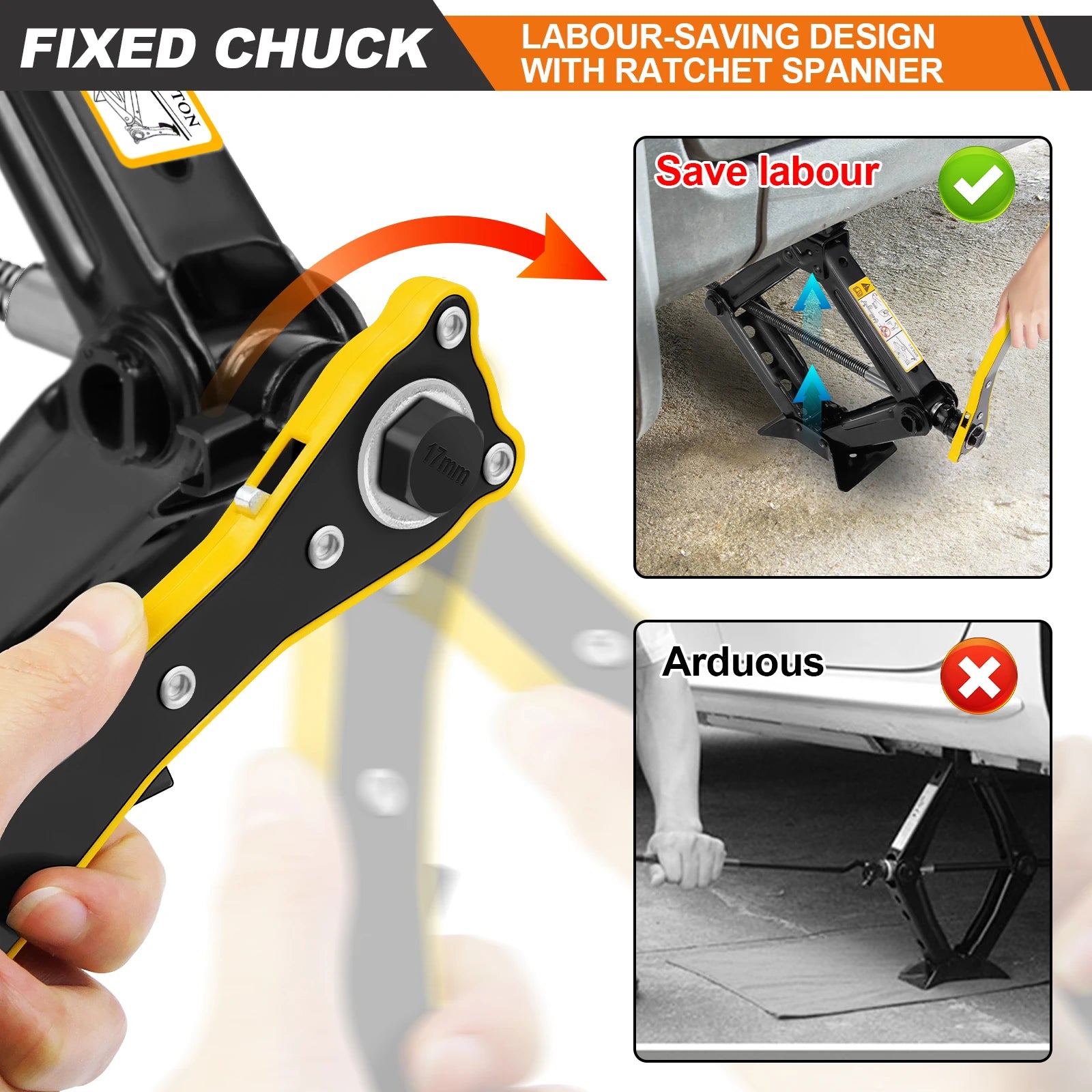 Cric à ciseaux pour voiture 2T Levage d'urgence manuel support de levage