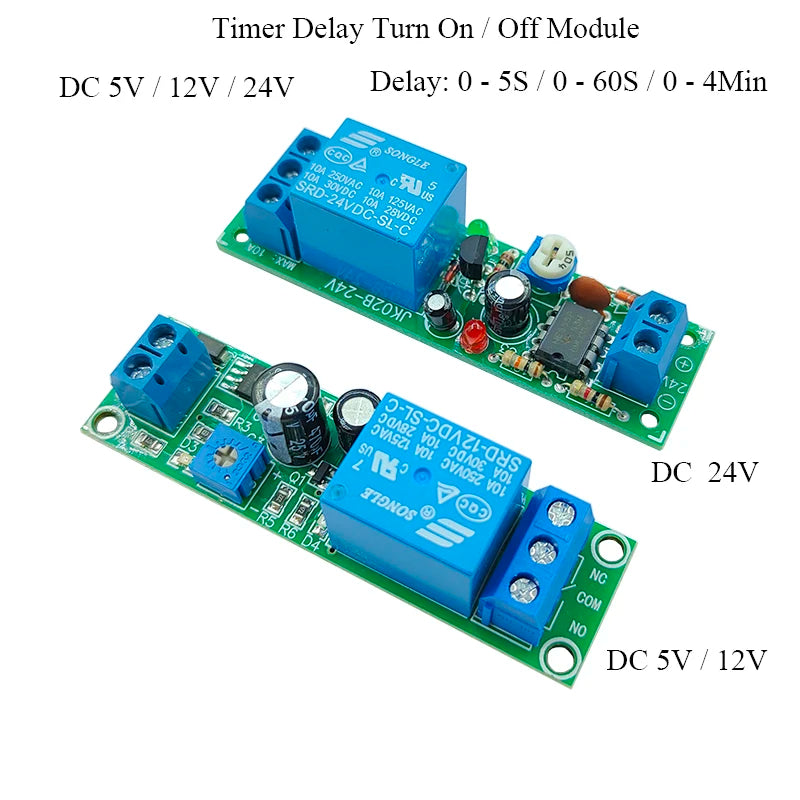 DC Power-On Delay Relay Module, 5/12/24V Options