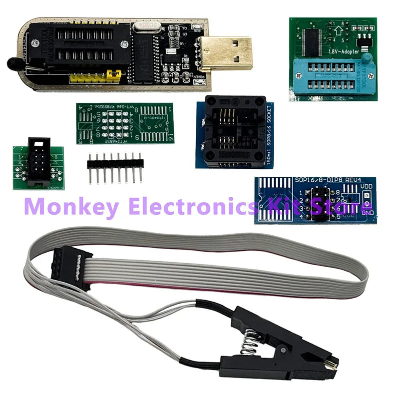 CH341 USB-flashprogrammer en adapteropties