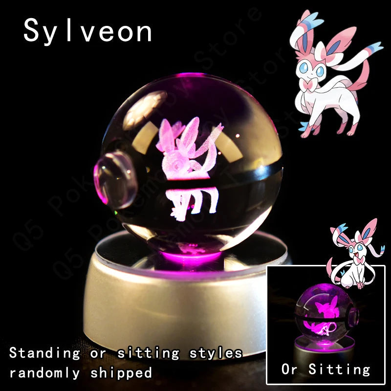Pokemon Crystal Ball 3D Pikachu Gengar Mewtwo Night Light Lamp Pokeball 3D Glass Pokemon Crystal Ball Statue Kids Birthday Gift 