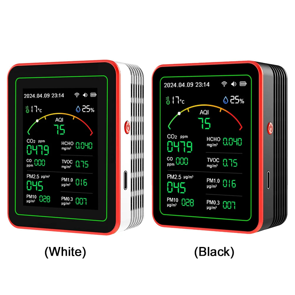 Monitor de calidad del aire WiFi 15 en 1 con pantalla de sensor de CO2, AQI y PM