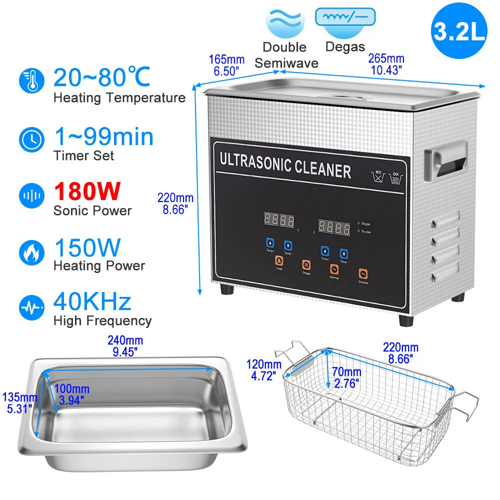 Υπερηχητική Συσκευή Καθαρισμού 1,3L–30L 40kHz Βαθιάς Καθαρισμού