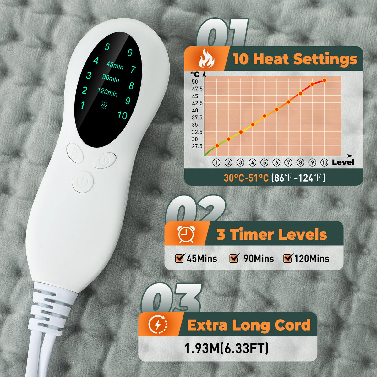 Electric Heating Pad with 10 Temperature Settings