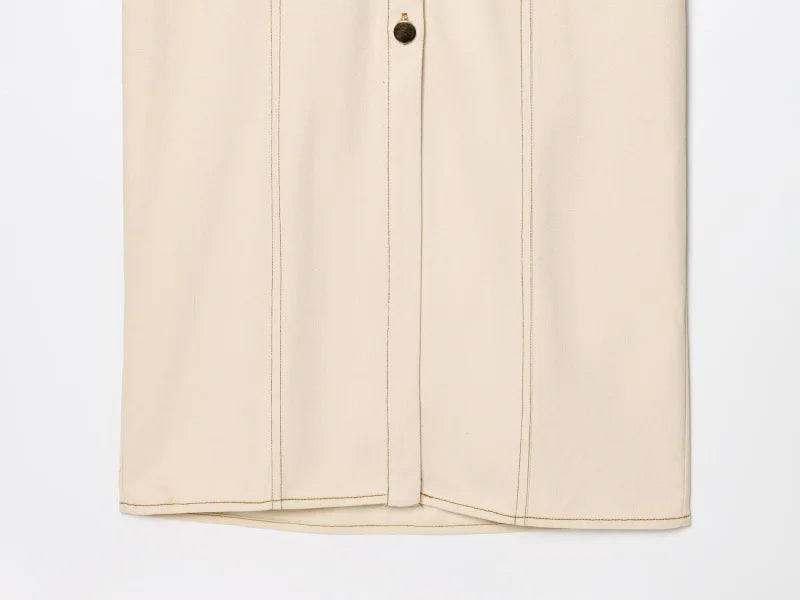 ETJ 2025  Spring New 1975 series denim MIDI dress with lapel side zipper fashion wrinkle waist slim elegant dress 