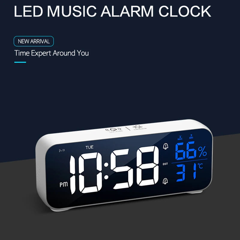 Digital Alarm Clock with Temperature, Dual Alarms & LED Display