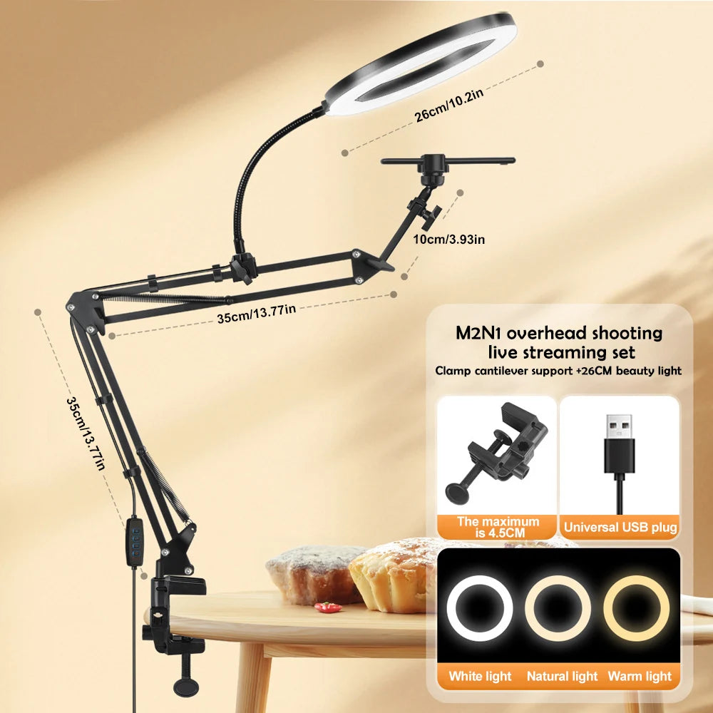 LED Phone live streaming Fill Light with Flexible Robotic Arm Phone Holder Fixed Shooting Recording Live Streaming Selfie Stick 