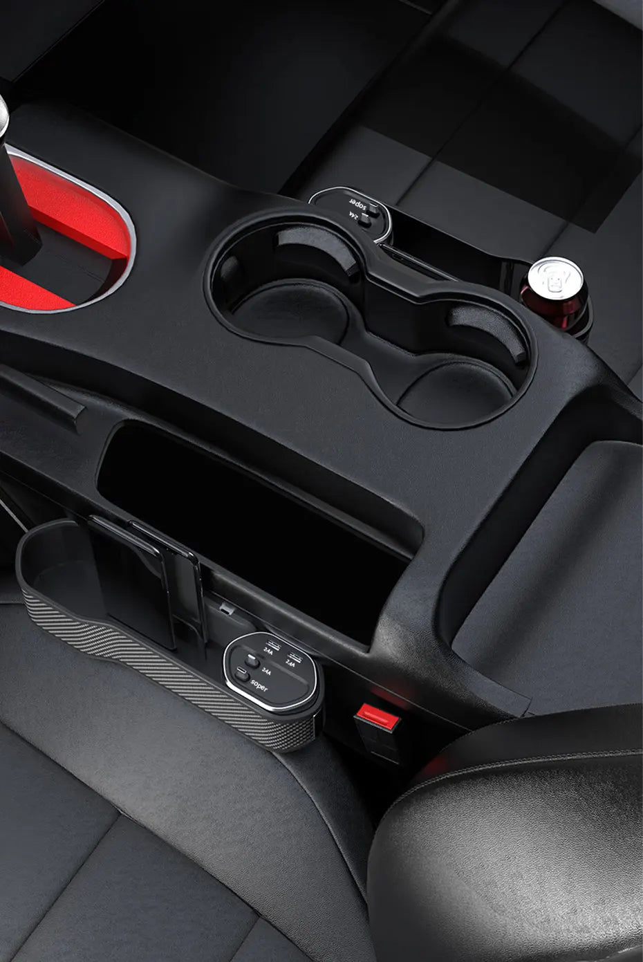 Car Seat Gap Organizer with Wireless Charging and Storage Box