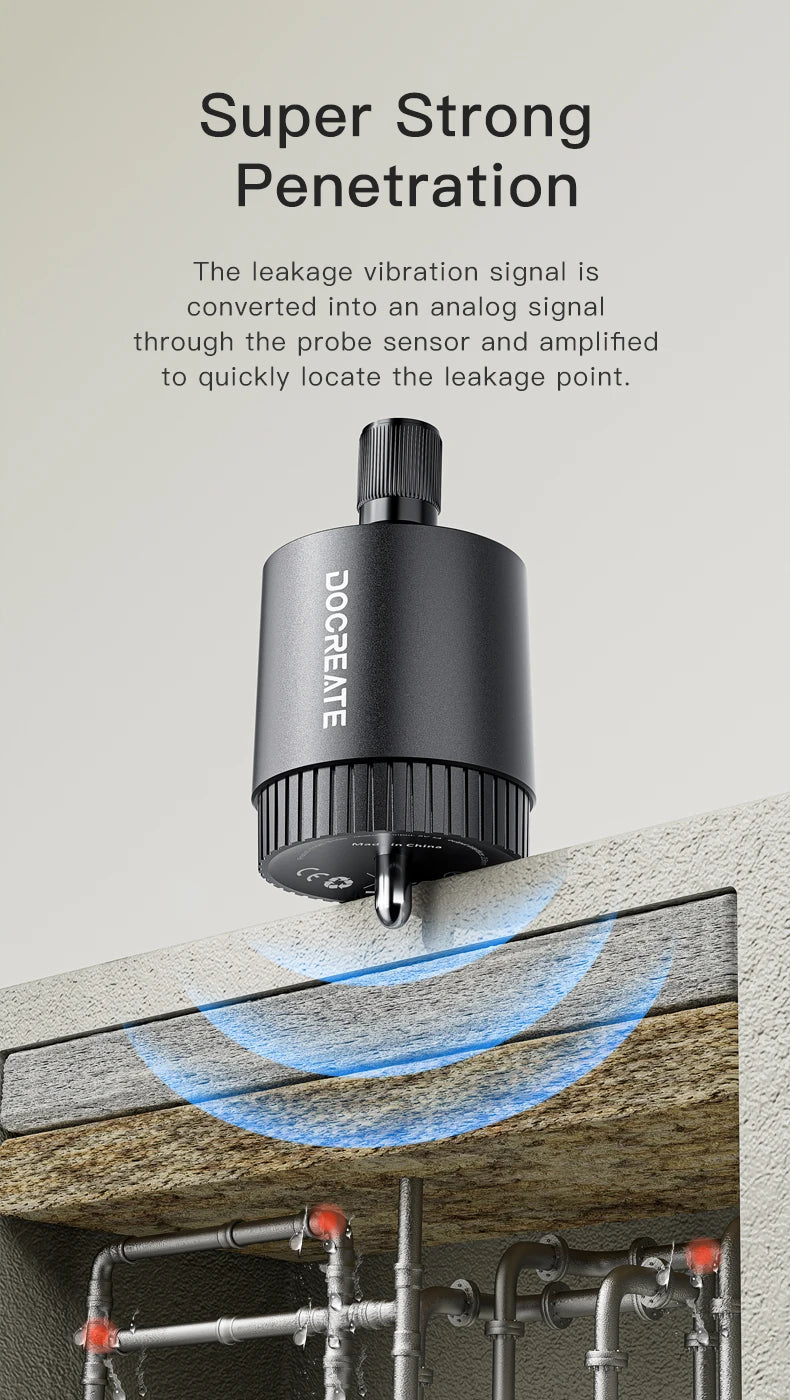 Docreate Mini Leak Detector Sound Amplifier For Home/13000X Audio Magnification/High Sensitivity Sensor/Rechargeable 200mAh