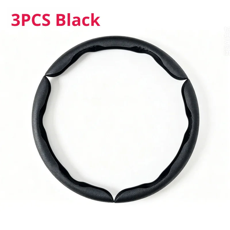 SEAMETAL 3Pcs Universal Car Steering Wheel Cover Premium Leather Ultra-Slim Fit Non-slip Flexible Collocation Protection Cover