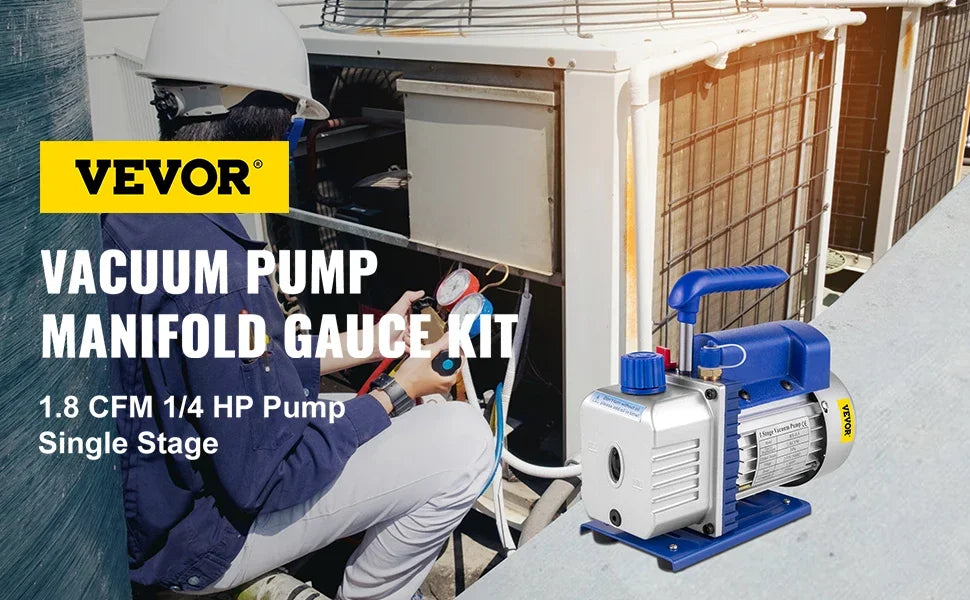 1.8CFM HVAC Vacuum Pump Kit with Manifold Gauge & Hoses