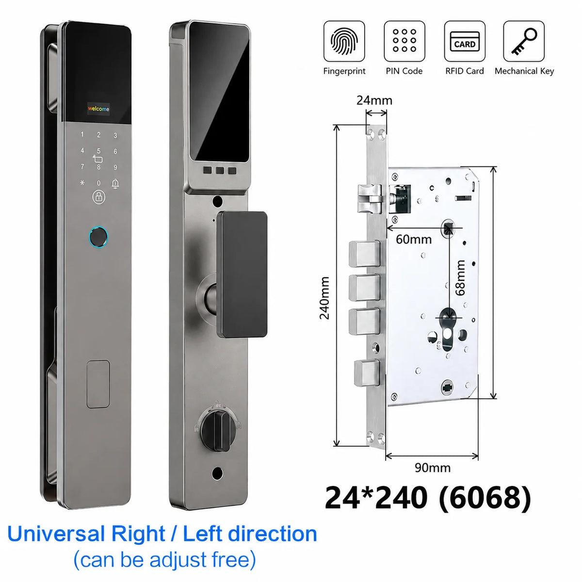 Realhelp K49 Smart Door Lock 6068 Mortise Fingerprint Door Lock PIN Code RFID Card Keyless Entry Electronic Lock 4200mAh Rechargeable Battery Standalone Security for Home Apartment Office EU Warehouse