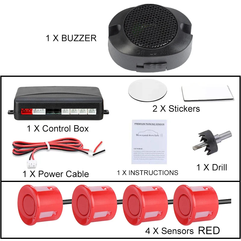 12V Four-Sensor Parking Kit with Buzzer, 22 mm Sensors