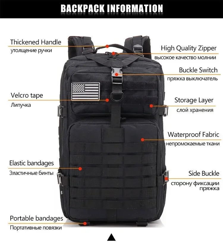 50L Tactical Backpack for Outdoor Travel and Trekking