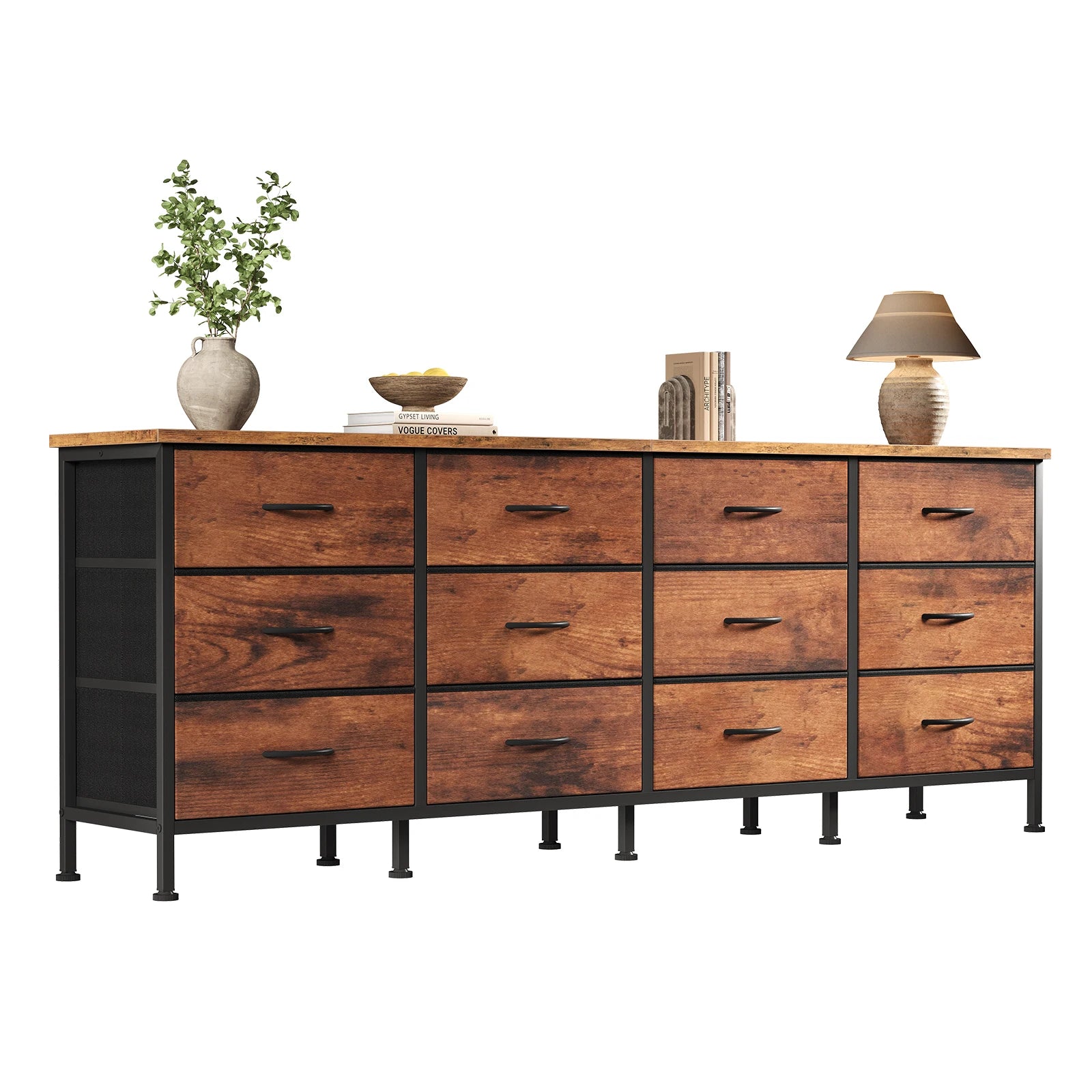 12 Drawer Fabric Storage Cabinet TV Stand with Wood Top