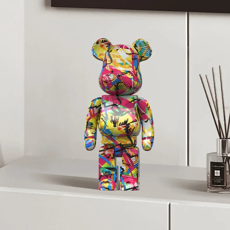 27cm/10Inches Graffiti Bear Figurine Home Decor Animal Abstract Ornament Storage Money Jar Modern Room Sculpture Table Decor 