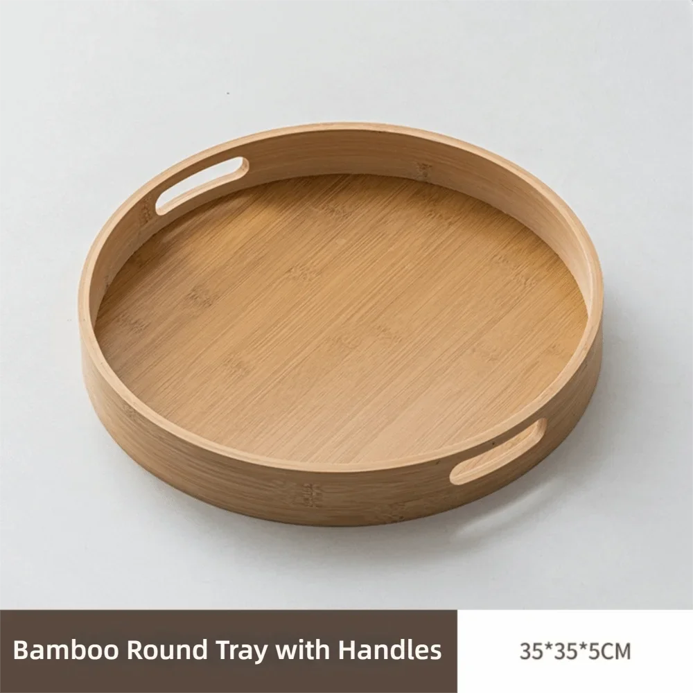 Round Wooden Serving Tray with Handle, 25 to 40 cm