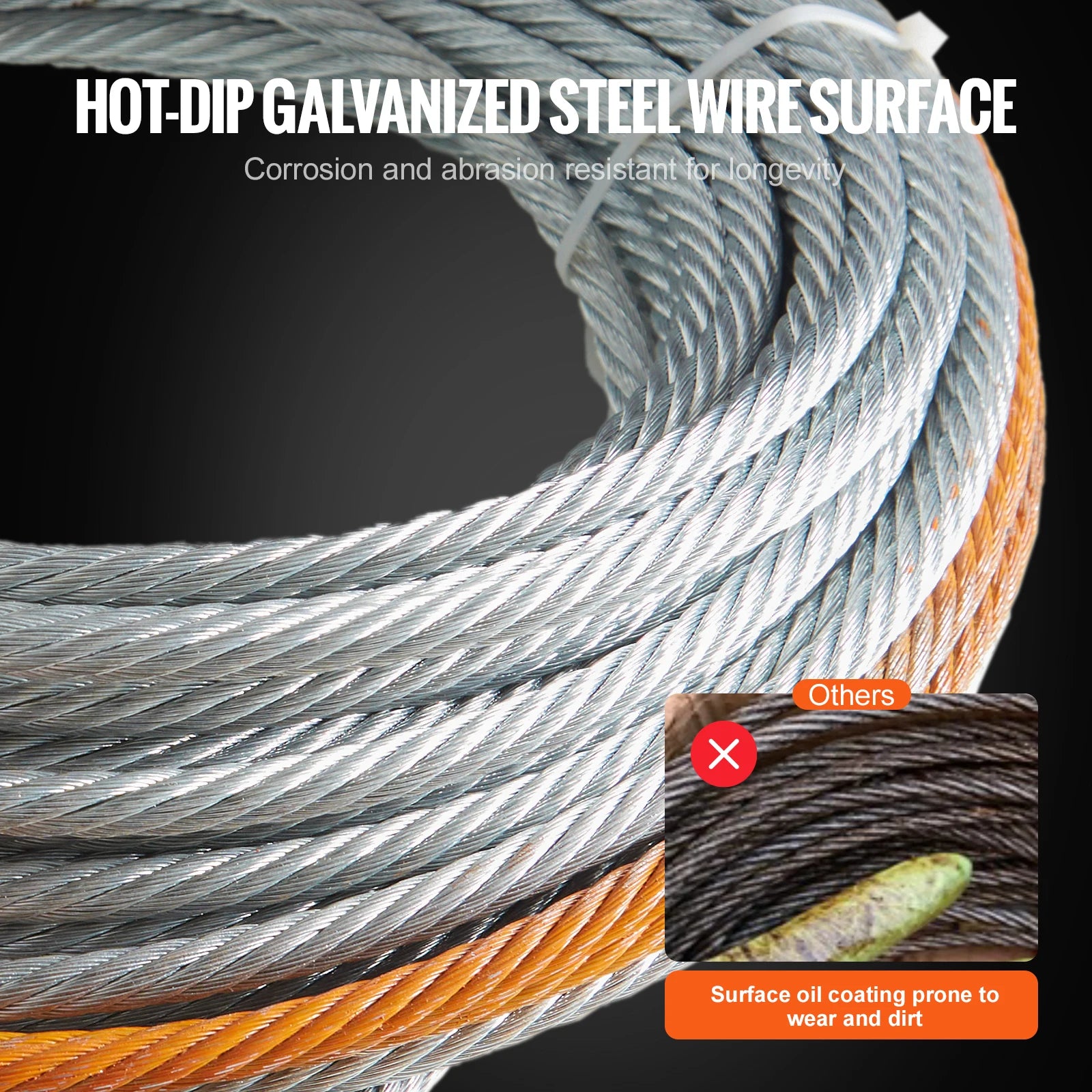 3/8" Steel Winch Cable 50–100 ft, 15,200 lb Strength for Off-Road