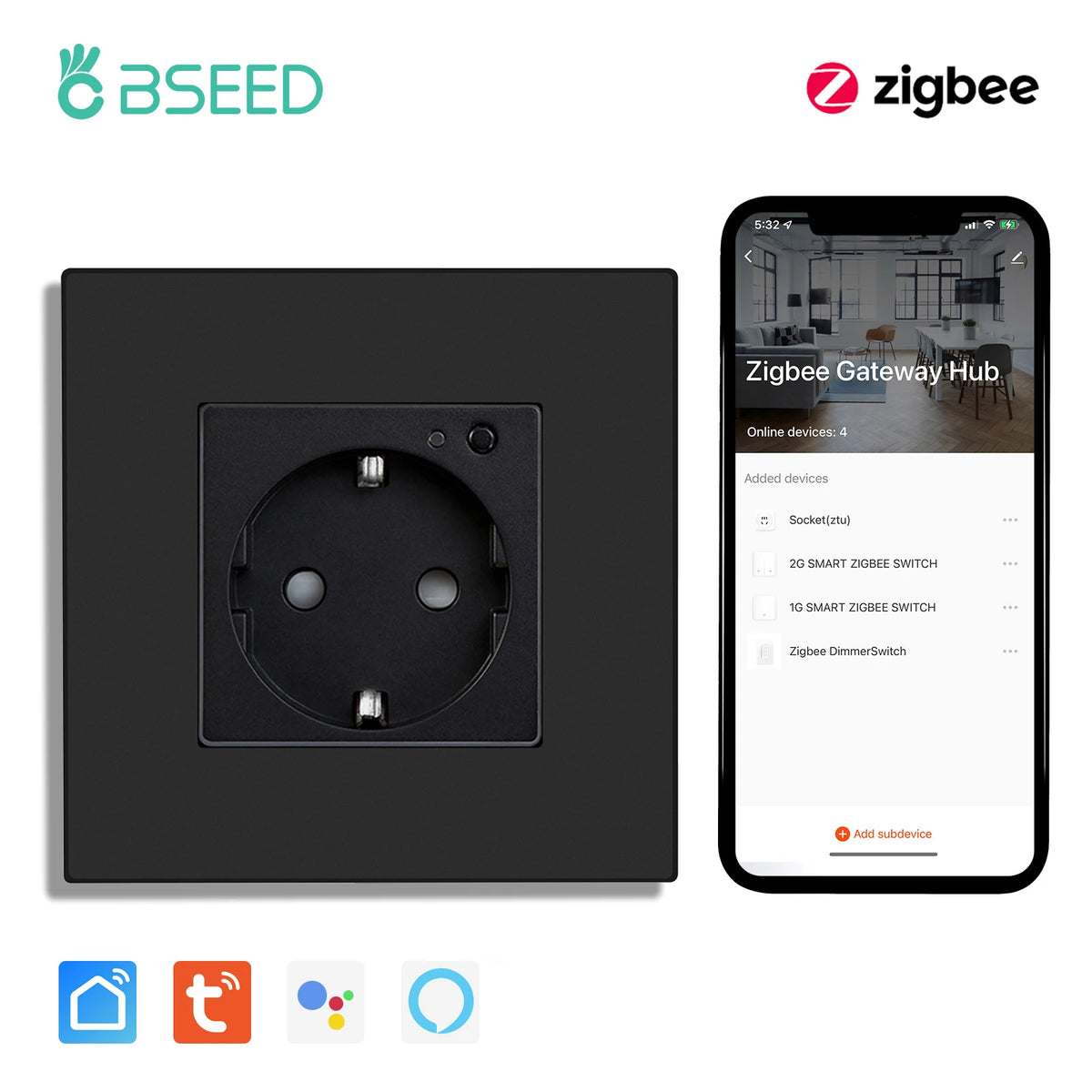  Enchufe inteligente Zigbee de pared – simple, doble o triple