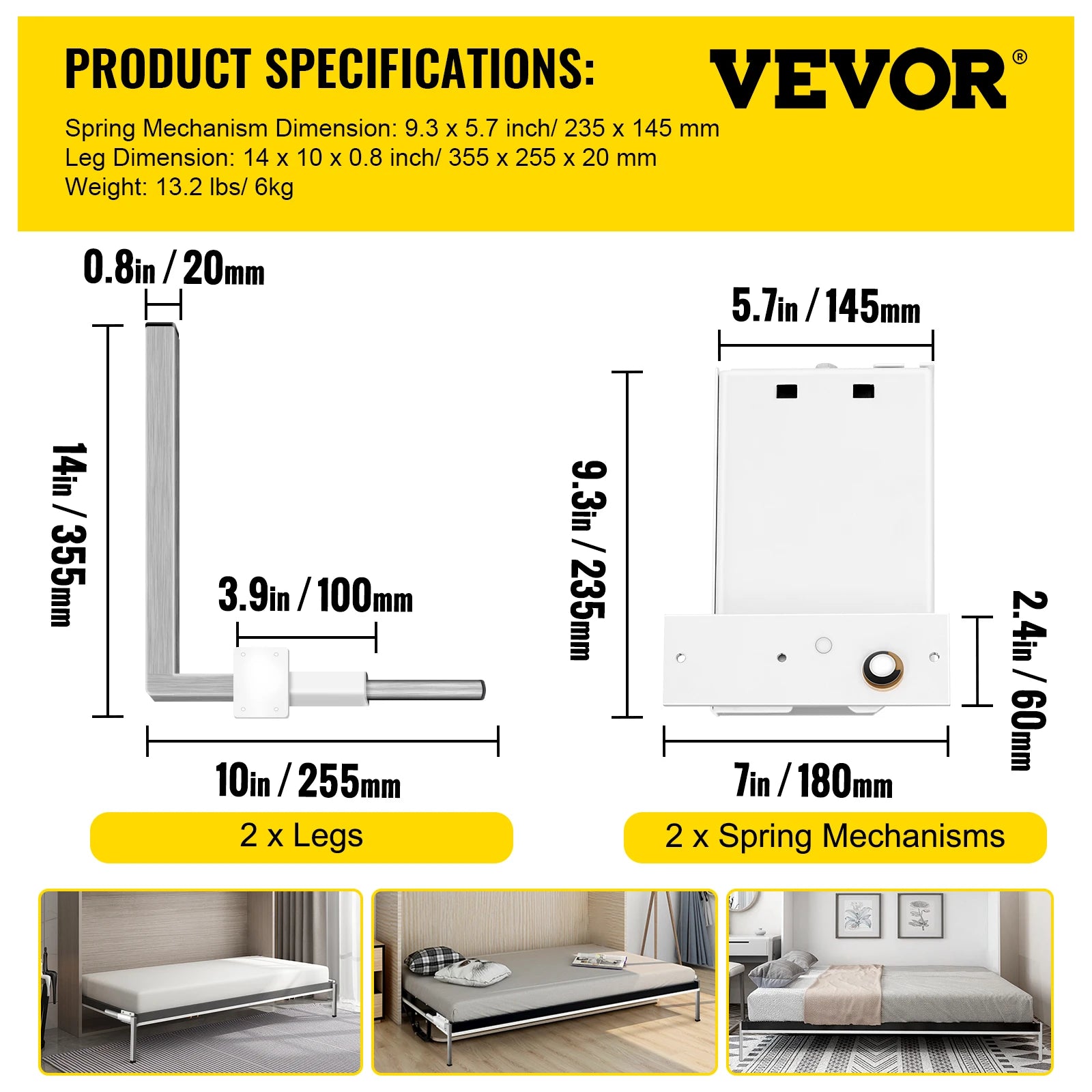 Murphy Bed Hardware Kit for Queen or King Wall Beds