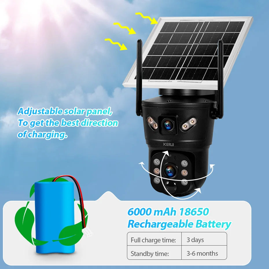 6MP Solar Powered 4G WiFi Dual Lens Outdoor Security Camera