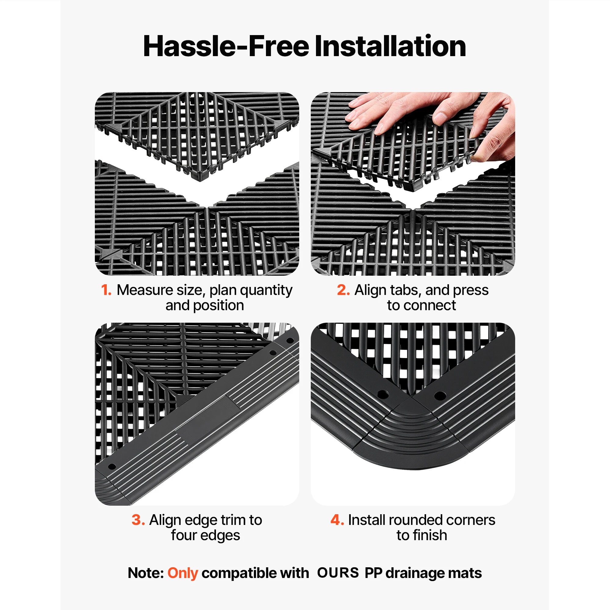 SucceBuy 11PCS Transition Edge Kit Durable PP Easy Installation for Wet Area Restaurant Only Compatible with Drainage Mats Black