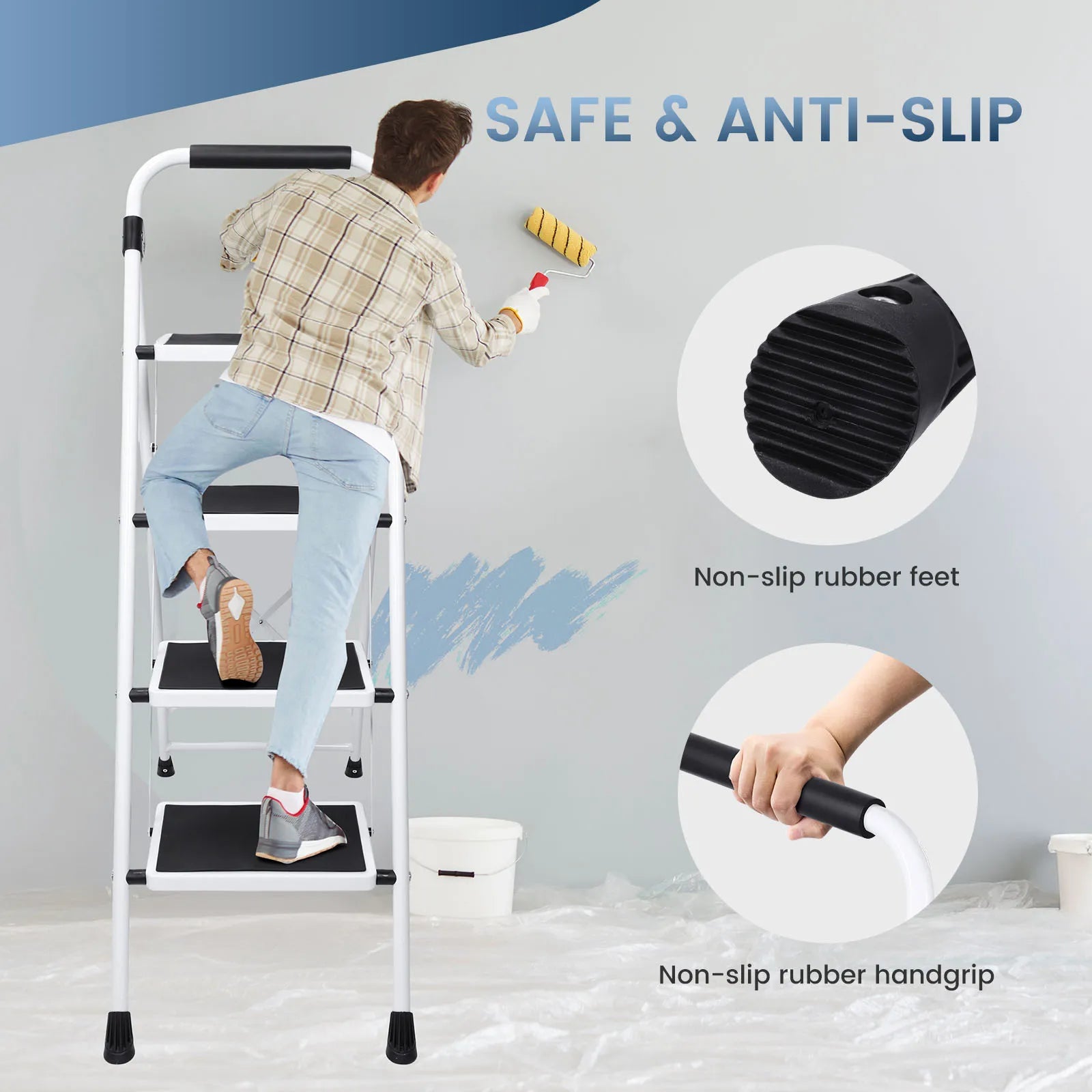 4 Step Folding Ladder with Anti-Slip Pedals 330 lbs Capacity