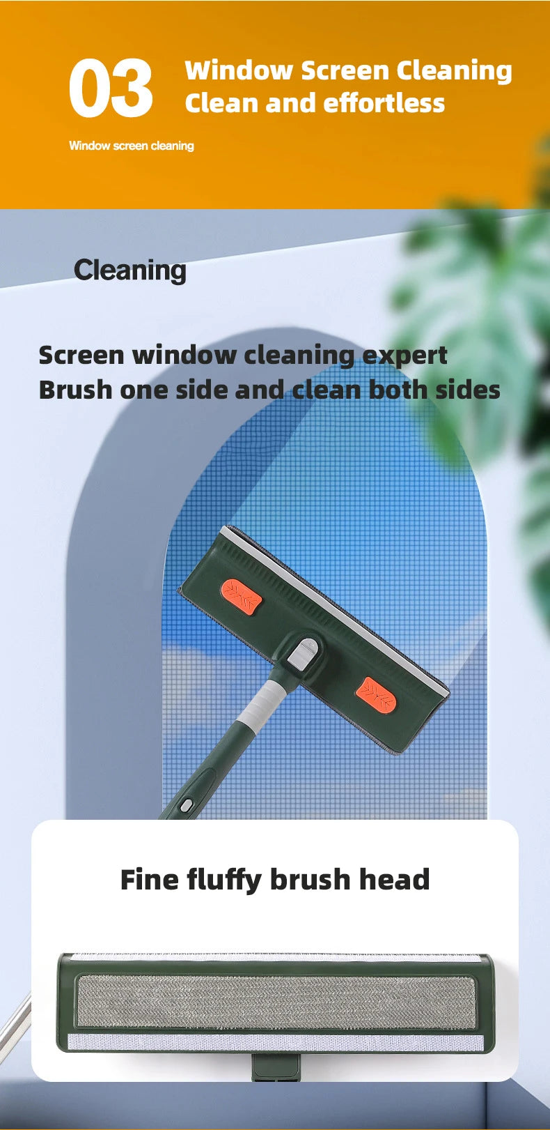 72-226CM Extended Window Cleaning Tool Glass Cleaner Mop with Silicone Scraper Window Cleaning Brush Household Cleaning Tools 