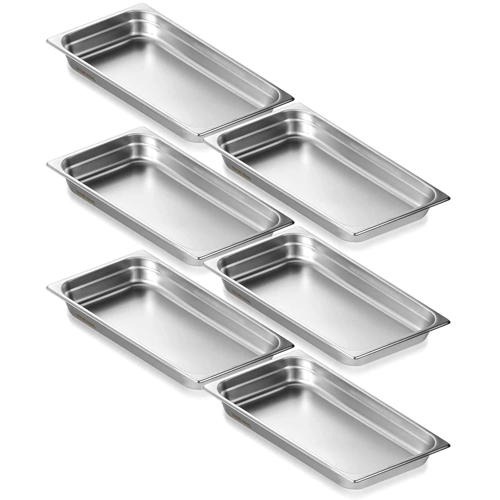 SucceBuy 6Pack Buffet Chafing Dishes 2.5"-6"Deep Steam Table Pan Full Size 0.8mm Thick Stainless Steel Catering Storage Food Pan