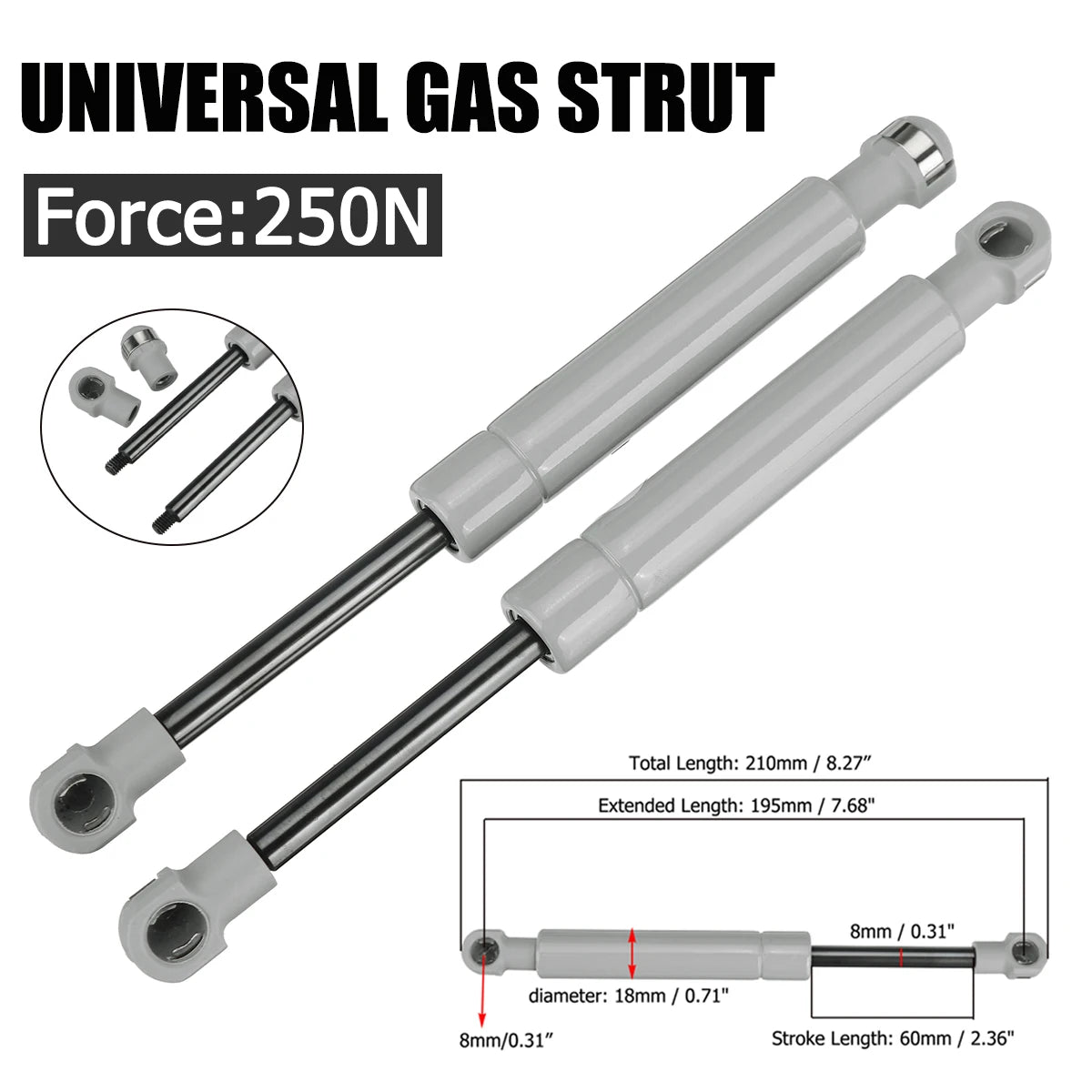 2pcs 250N 380N Universal 195mm 8mm Car Gas Strut Bars Gas Spring Hood Support Rod Shock Lift for RV Bed Window Bus Caravans