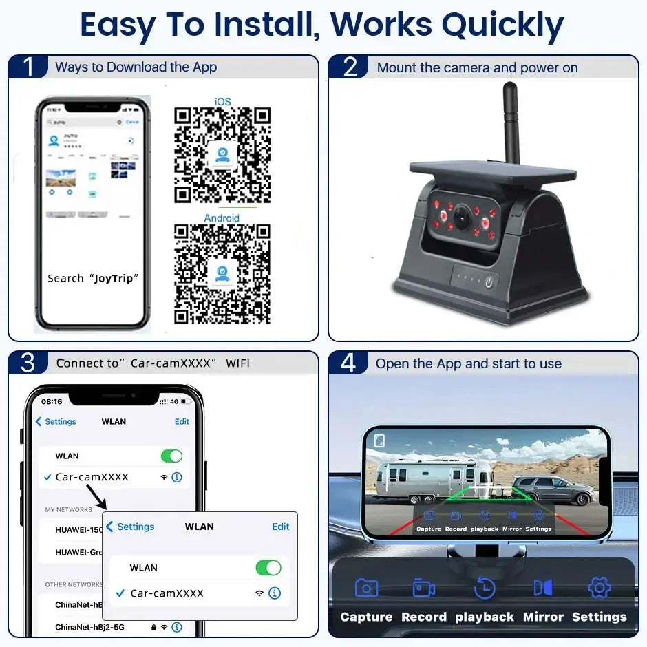 Wireless WiFi Solar Backup Camera Magnetic BaseAI Blind Spot Alarm Backup for IPhone Android Bus Van Truck RV Front Rear View . 