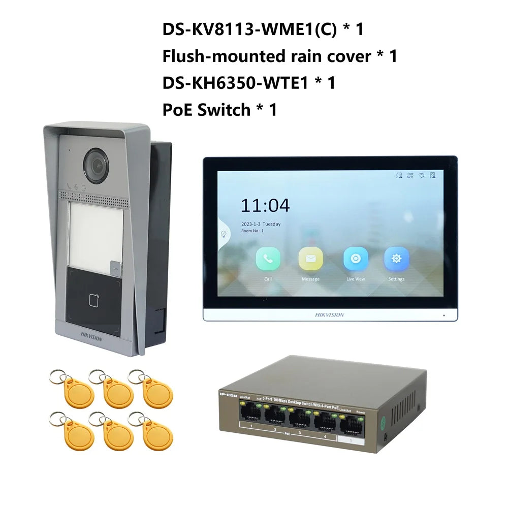 HIKVISION Original Multi-language POE Video intercom KIT,include DS-KV8113-WME1(C) & DS-KH6350-WTE1 & PoE Switch Spy-shop.com