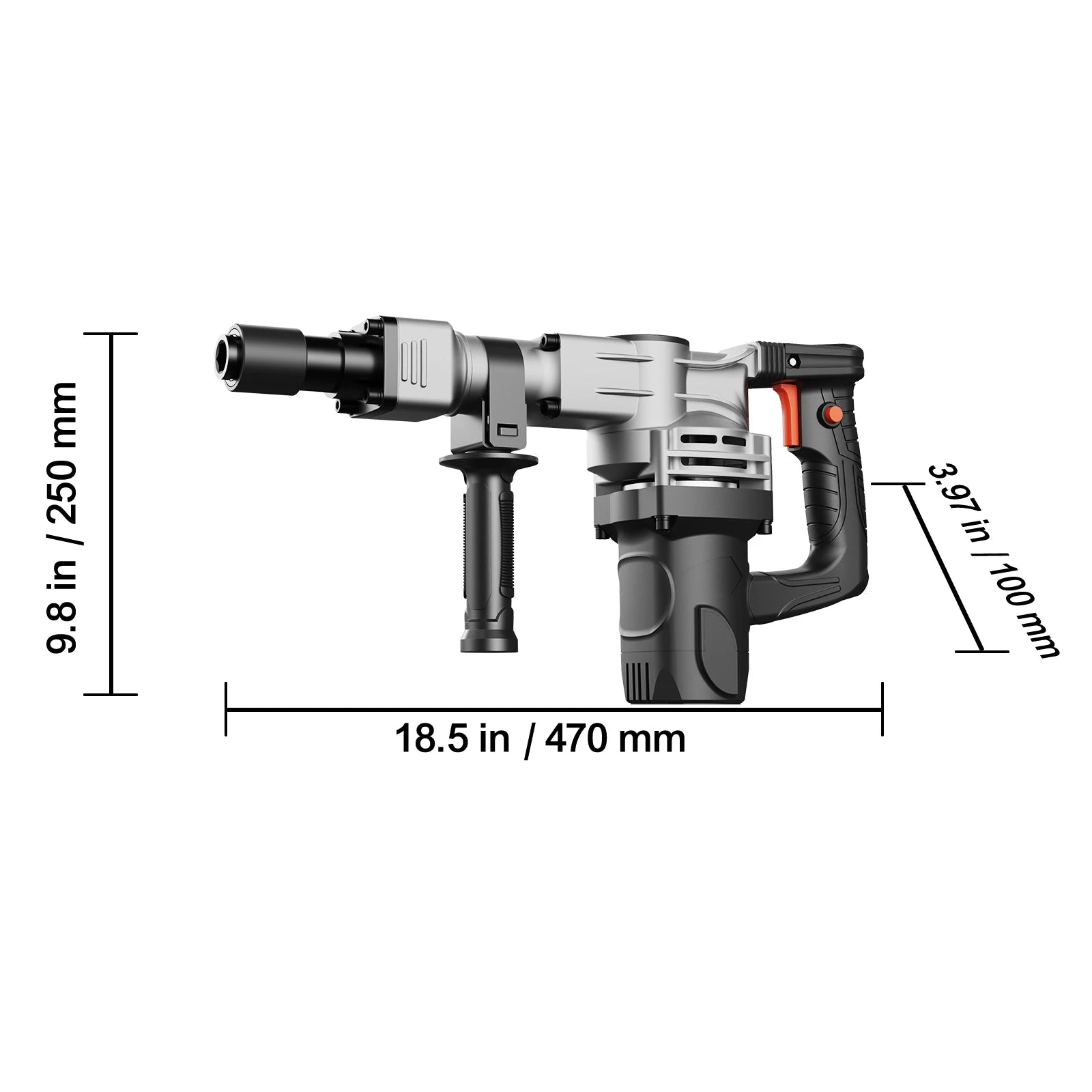 Marteau-piqueur électrique lourd SucceBuy 1400 W, 2 pointes / burins, embouts de fraisage avec étui, 2900 BPM, démolisseur de béton, gants noirs