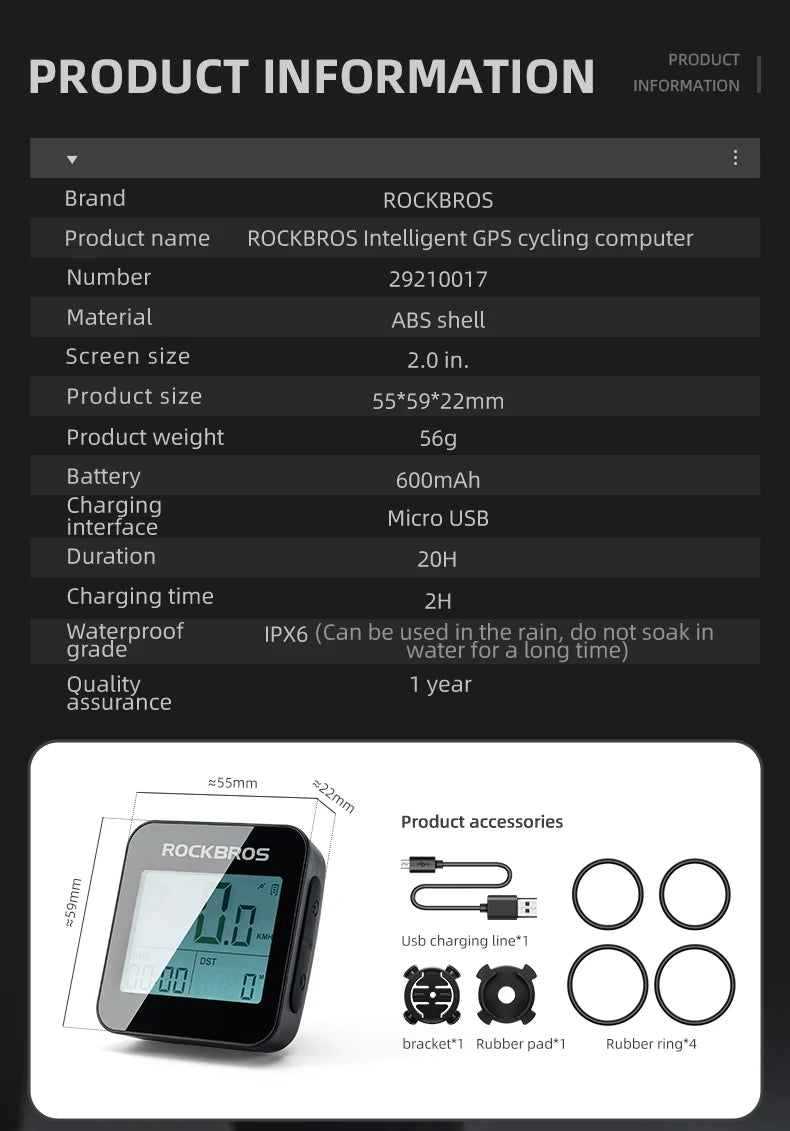 GPS Bike Computer with Speed, Odometer & 20H Battery Waterproof