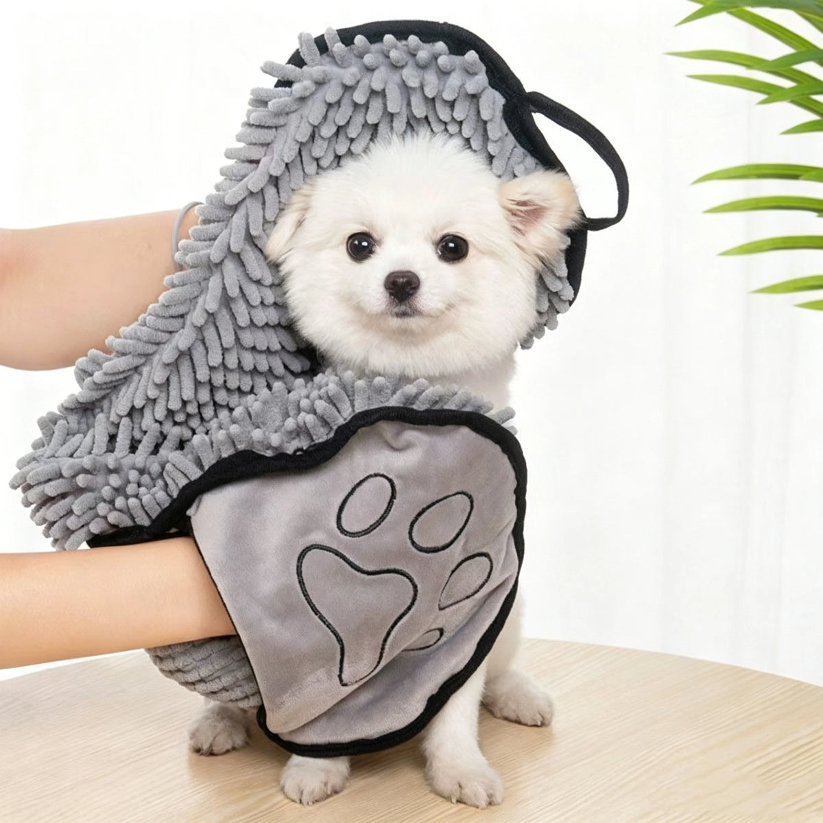 Chenille Pet Drying Towel with Hand Pockets